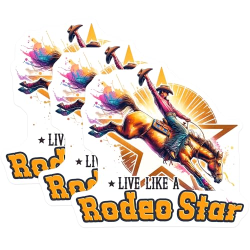 (3 Pack) Rodeo Star Decals - Cowboy Horse Rider - Western Decals- 3 Inches On Longest Side - Easy Peel & Apply - Made in USA - 3MCS5224