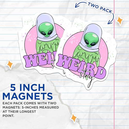 (2 Pack) Alien Magnets - Alien Decor - Alien Art - Alien Sticker - 5" On Longest Side - for Cars, Fridges, Toolboxes - Made in USA - MAG7764