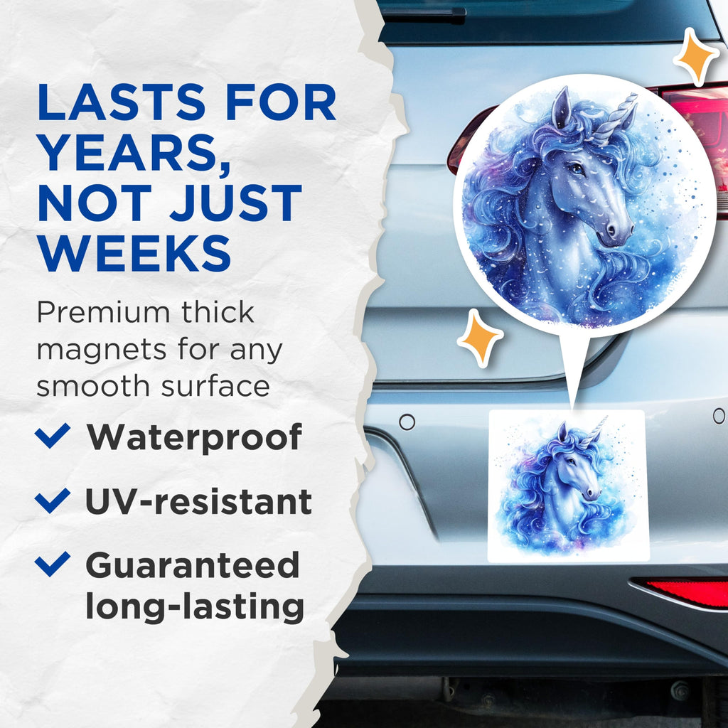(2 Pack) Blue Unicorn Magnets - Magical Creature Decor - Girls Room Decoration - 5 Inches On Longest Side - Thick Durable Magnet - Made in USA - MAG29619