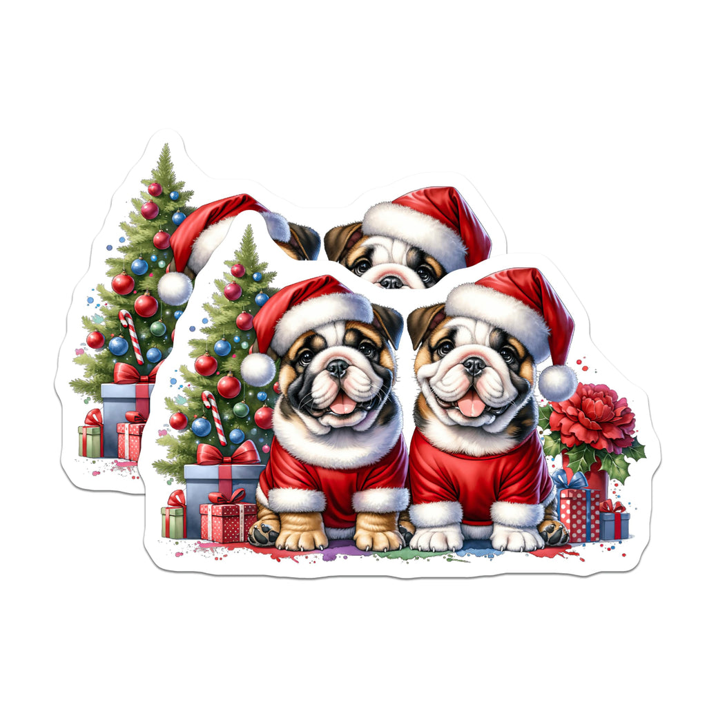 (2 Pack) Christmas Bulldog Magnets - Santa Hat Dog Holiday Pet Decor - Festive Xmas Puppies Refrigerator Animals - 5 Inches On Longest Side - Thick Durable Magnet - Made in USA - MAG23487