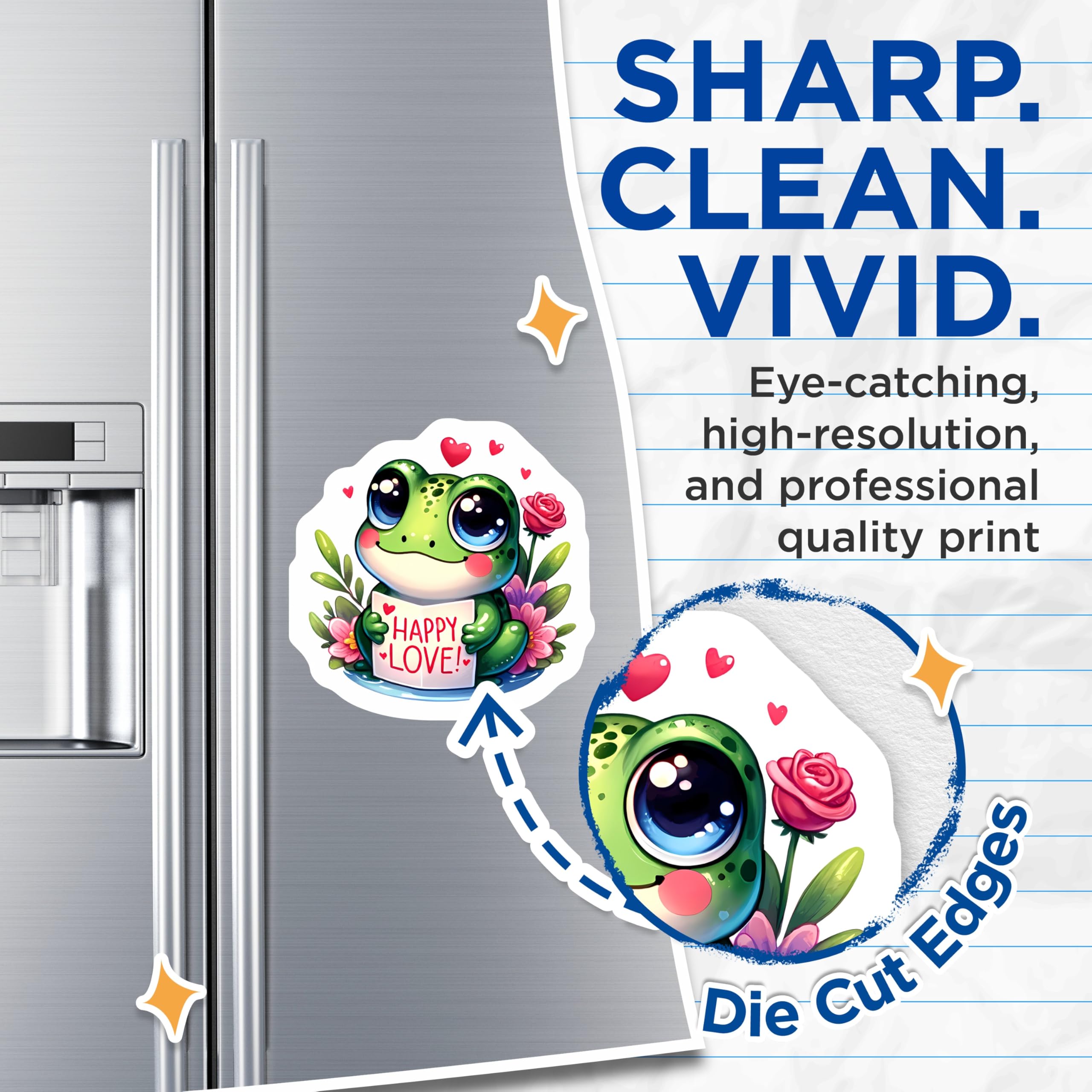 (2 Pack) Cute Frog Magnets - Adorable Kawaii Amphibian Art with Happy Love Sign - Valentine's Day Refrigerator Locker Decor - 5 Inches On Longest Side - Thick Durable Magnet - Made in USA - MAG22784