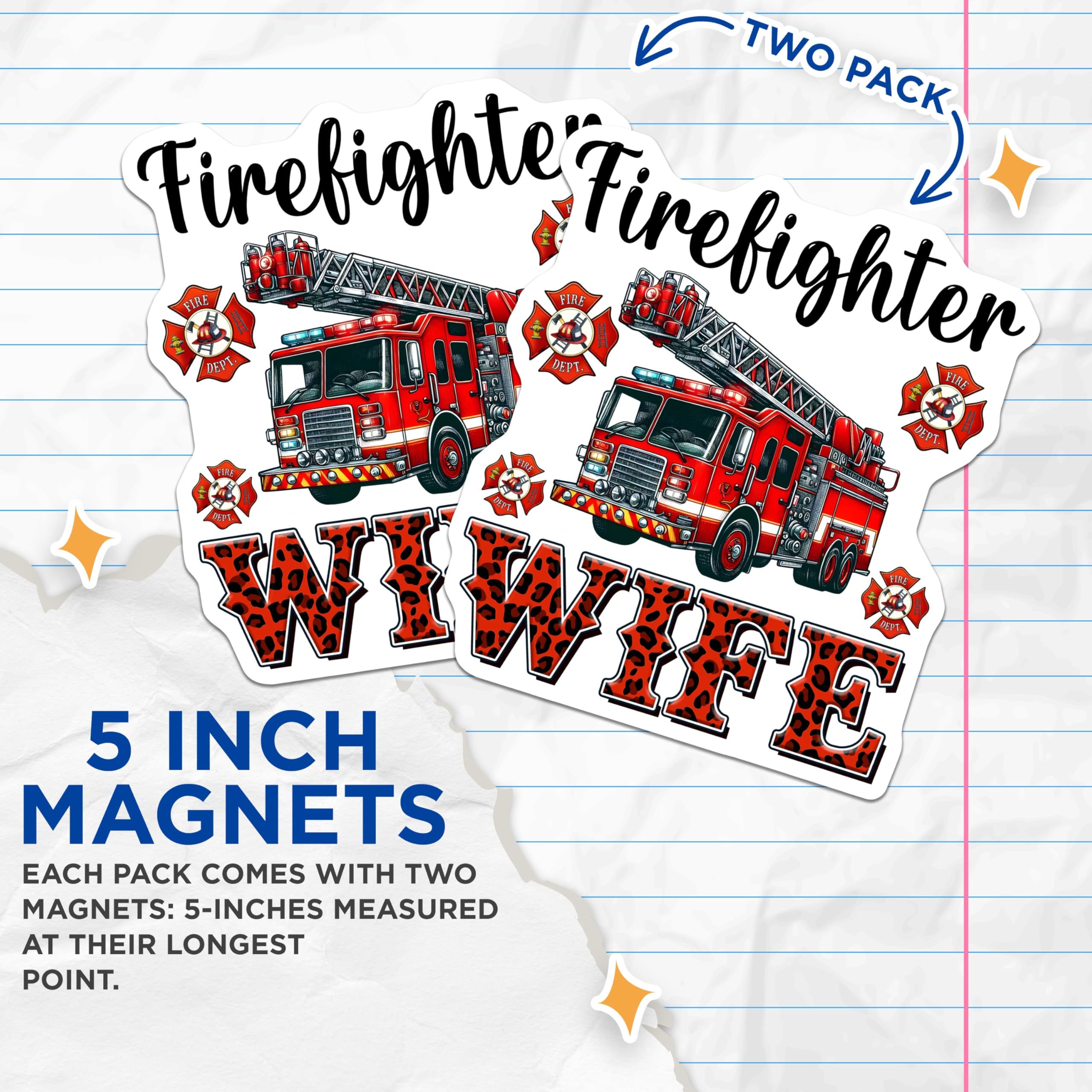 (2 Pack) Firefighter Wife Magnets - Leopard Print - Fire Truck Accessories - 5" On Longest Side - Premium Magnet - for Cars, Refrigerators, Toolboxes, Lockers - Made in USA - MAG16420