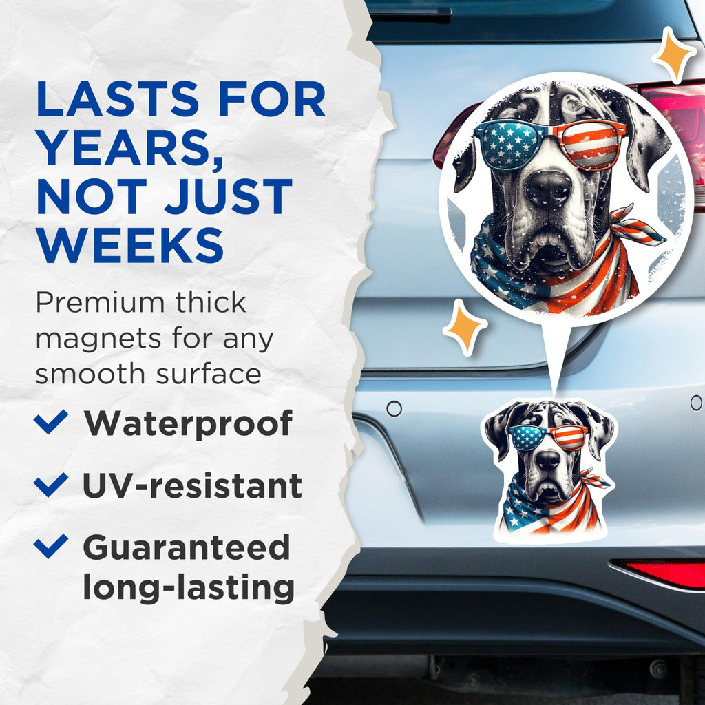 (2 Pack) Great Dane Dog Magnets - Patriotic Pup - American Flag Accessories - 5" On Longest Side - Premium Magnet - for Cars, Refrigerators, Toolboxes, Lockers - Made in USA - MAG15008