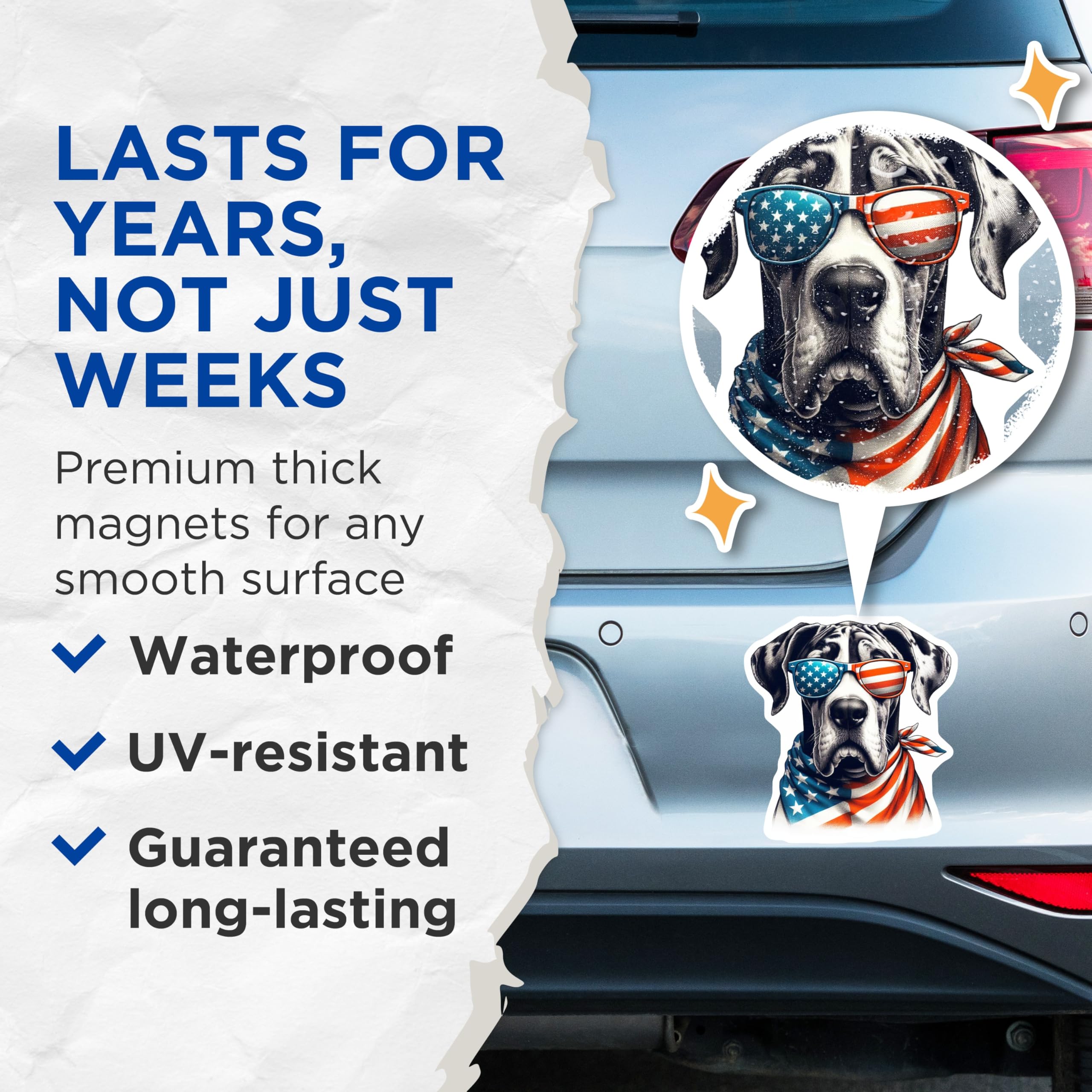 (2 Pack) Great Dane Dog Magnets - Patriotic Pup - American Flag Accessories - 5" On Longest Side - Premium Magnet - for Cars, Refrigerators, Toolboxes, Lockers - Made in USA - MAG15008