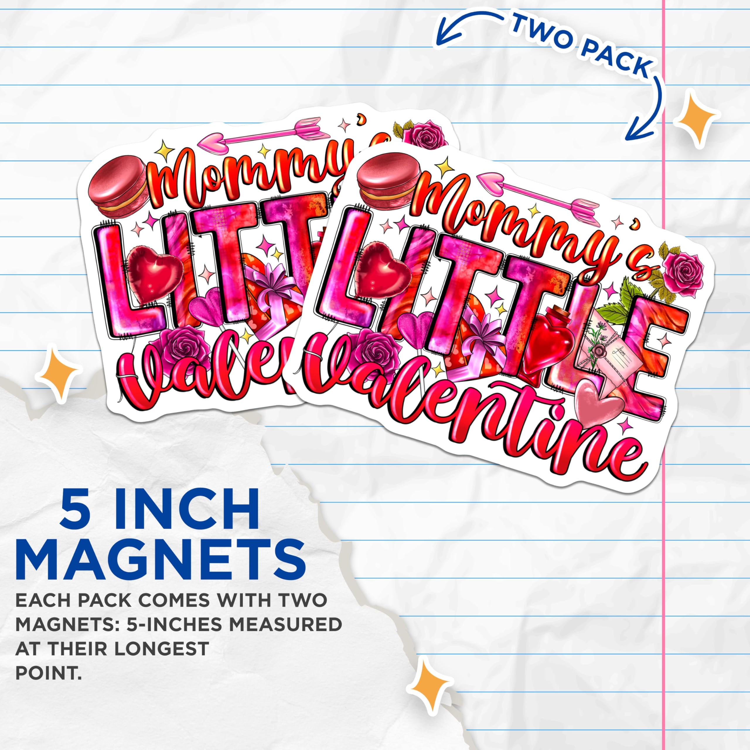 (2 Pack) Mommy's Little Valentine Magnets - Valentine's Day Decor - New Mom Celebration Love - 5 Inches On Longest Side - Thick Durable Magnet - Made in USA - MAG27473