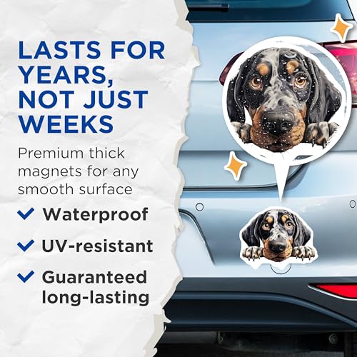 (2 Pack) Cute Puppy Illustration Magnet - Adorable Dog Face Fridge Decor - 5" On Longest Side - Sticks to Smooth Flat Surfaces - Made in USA - MAG9877