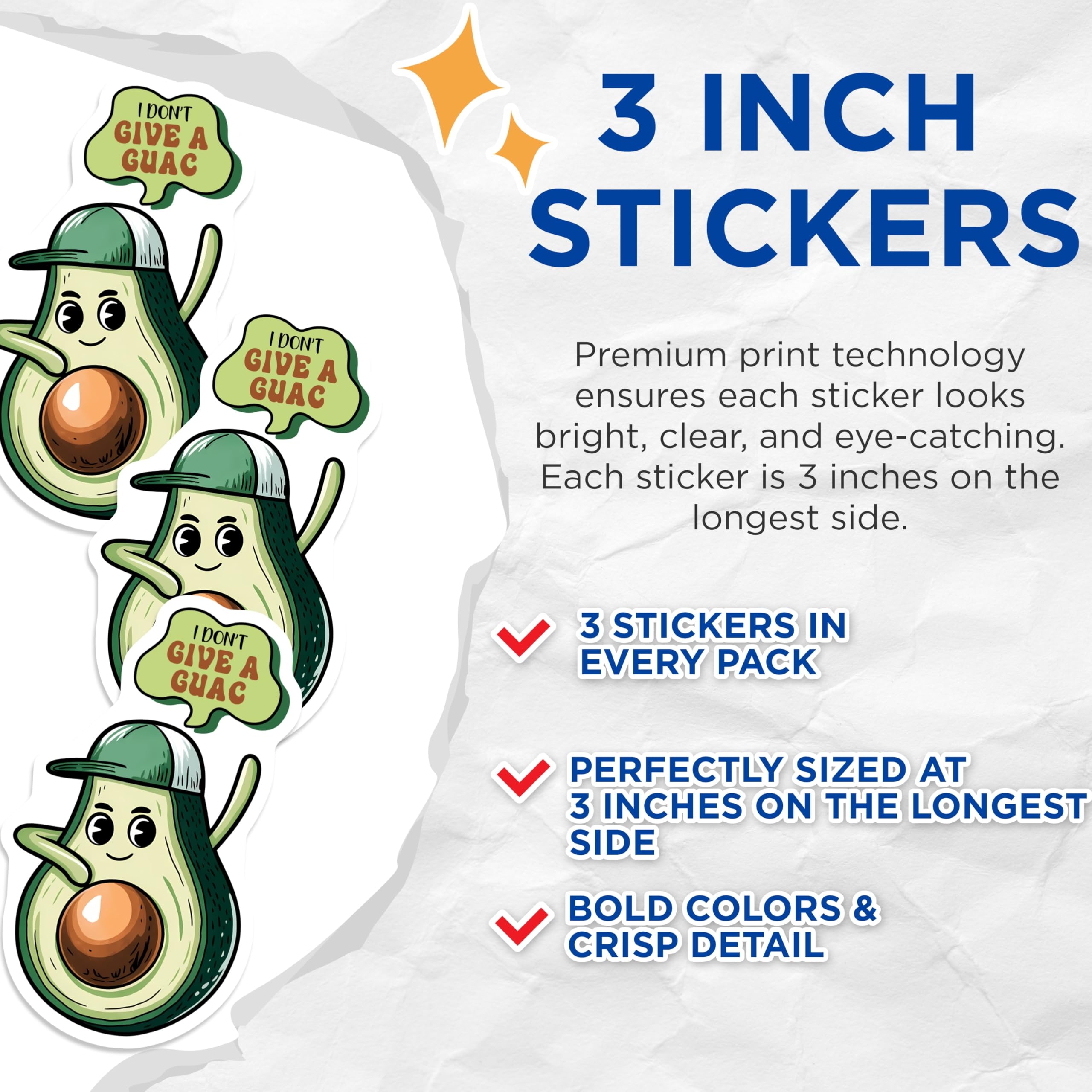 (3 Pack) Funny Avocado Decals - Laptop Decals - I Dont Give A Guac - Food Pun Stickers - 3 Inches On Longest Side - Easy Peel & Apply - Made in USA - 3MCS7151