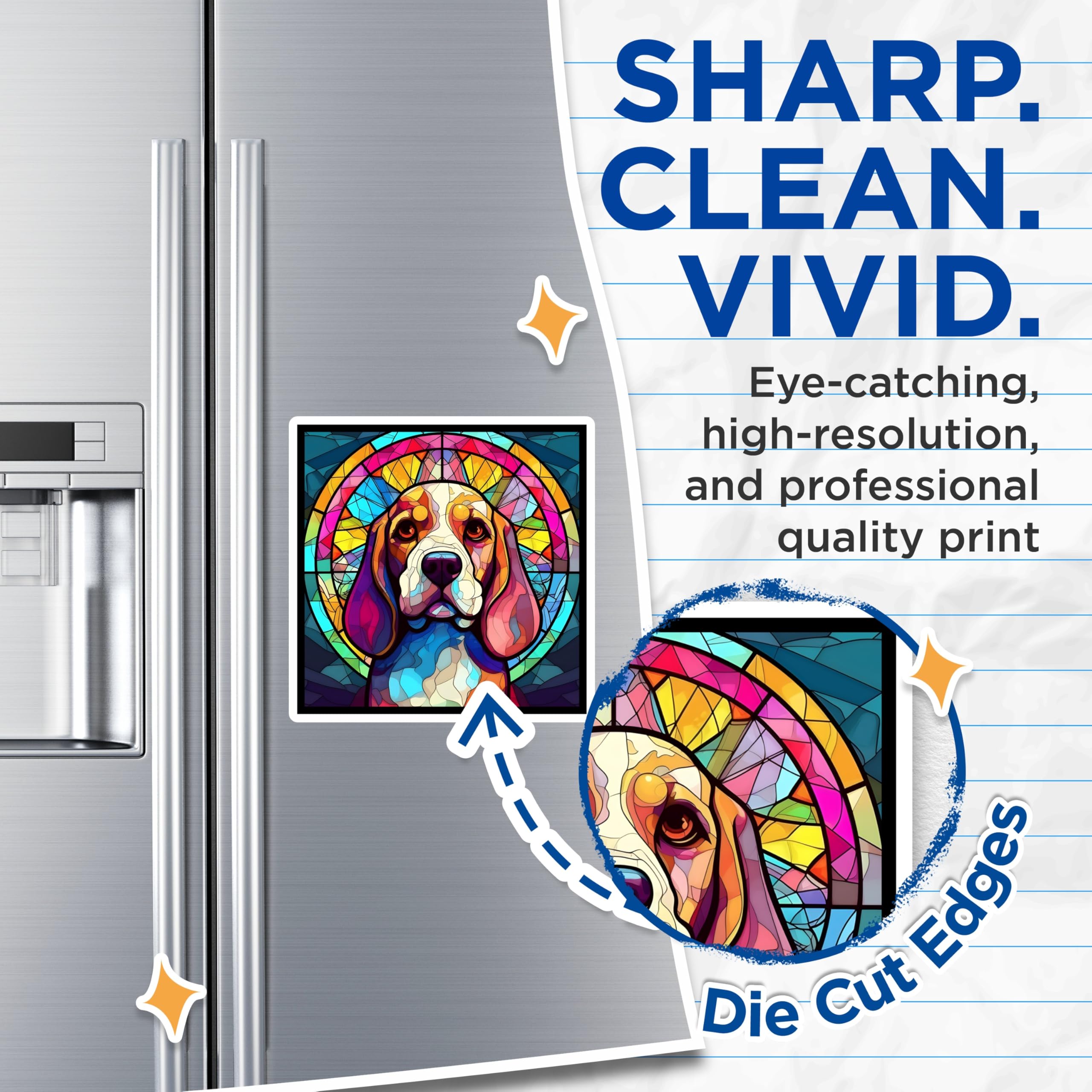 (2 Pack) Beagle Dog Magnets - Stained Glass Style - Artistic Beagle Puppy Decor - 5" On Longest Side - Premium Magnet - for Cars, Refrigerators, Toolboxes, Lockers - Made in USA - MAG16345