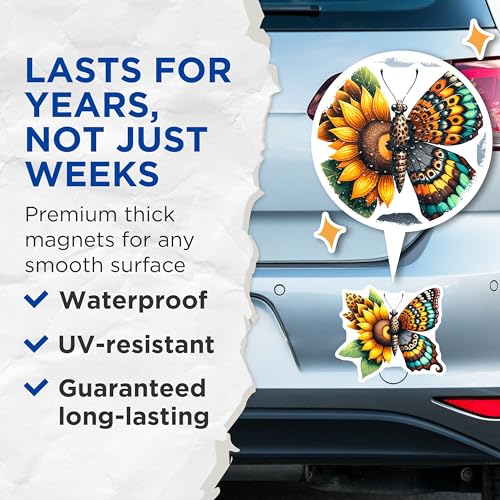 (2 Pack) Butterfly Flower Art Magnets - 5" On Longest Side - for Cars, Fridges, Toolboxes - Made in USA - MAG7976