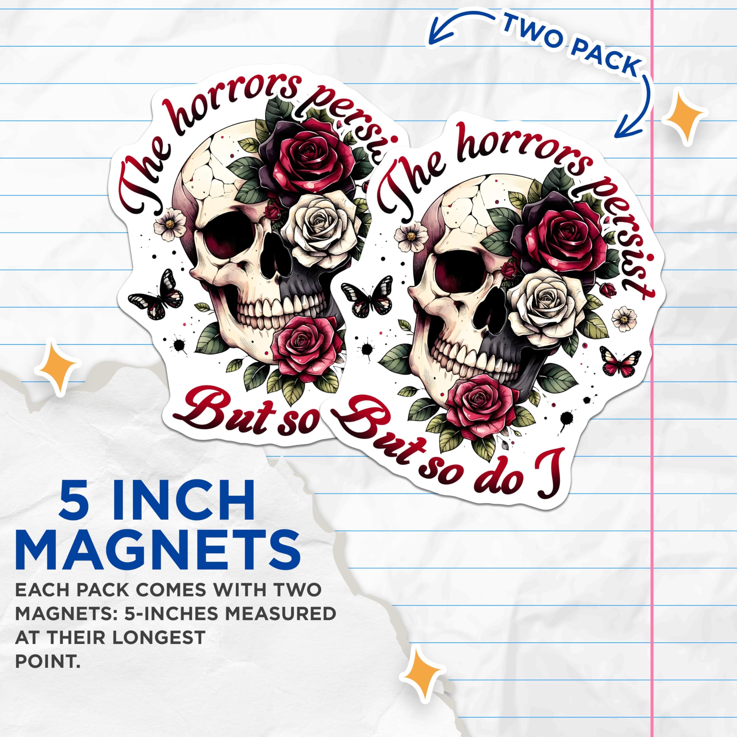 (2 Pack) Skull Art Magnets - Skull Decor - Gothic Skull Design - 5" On Longest Side - for Cars, Fridges, Toolboxes - Made in USA - MAG7384
