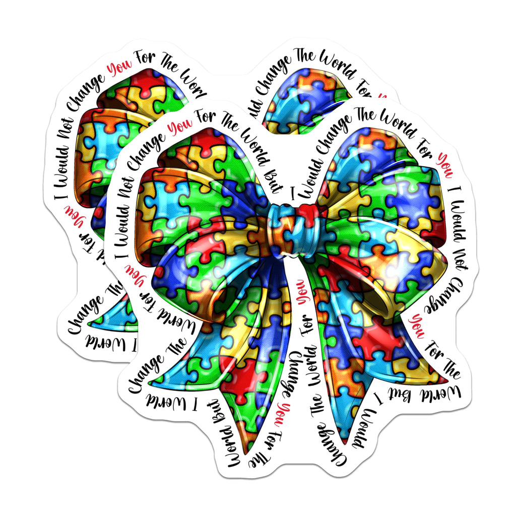 (2 Pack) Autism Awareness Magnets - Puzzle Piece Bow Design - Neurodiversity Acceptance Quote - World for You Message - 5 Inches On Longest Side - Thick Durable Magnet - Made in USA - MAG24222