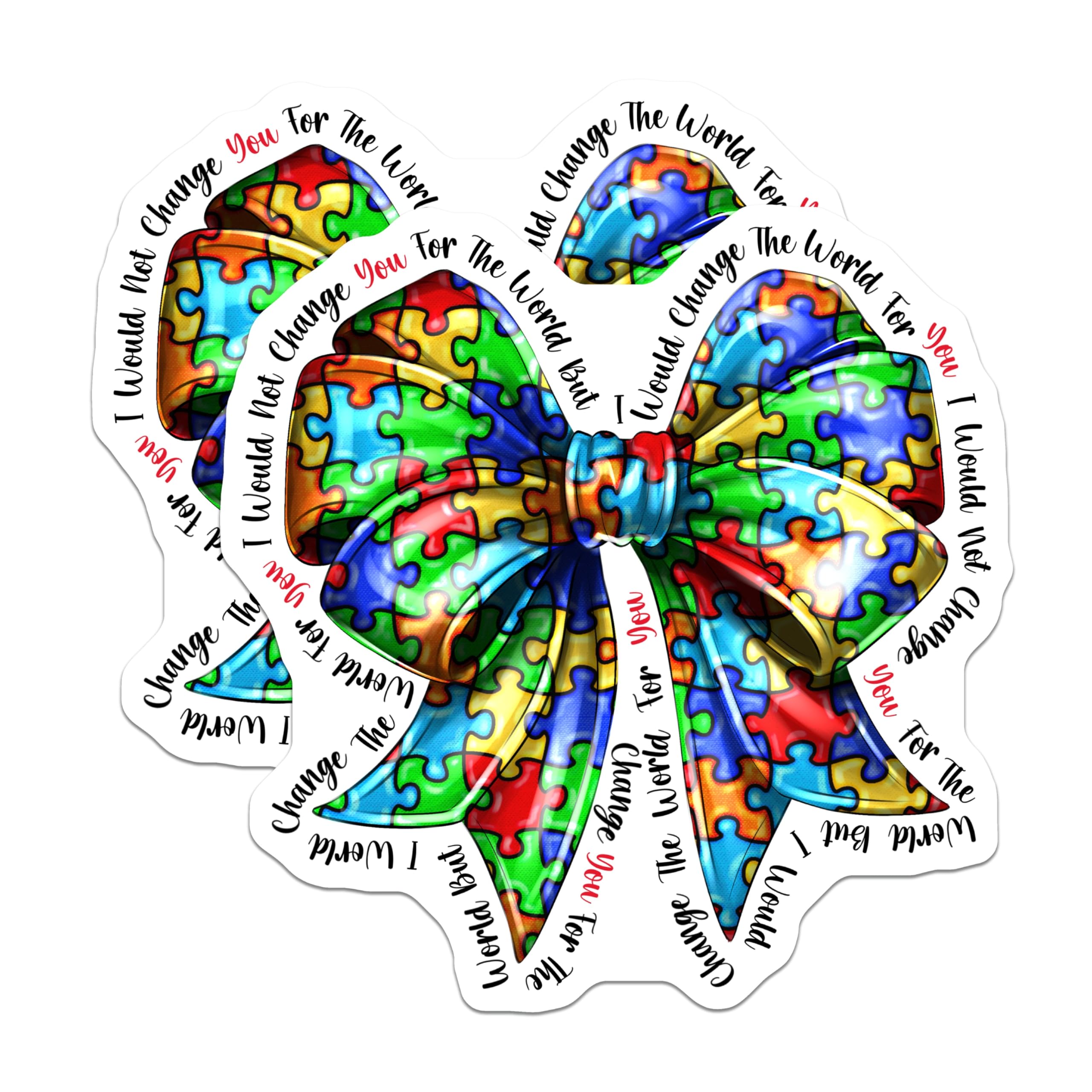 (2 Pack) Autism Awareness Magnets - Puzzle Piece Bow Design - Neurodiversity Acceptance Quote - World for You Message - 5 Inches On Longest Side - Thick Durable Magnet - Made in USA - MAG24222