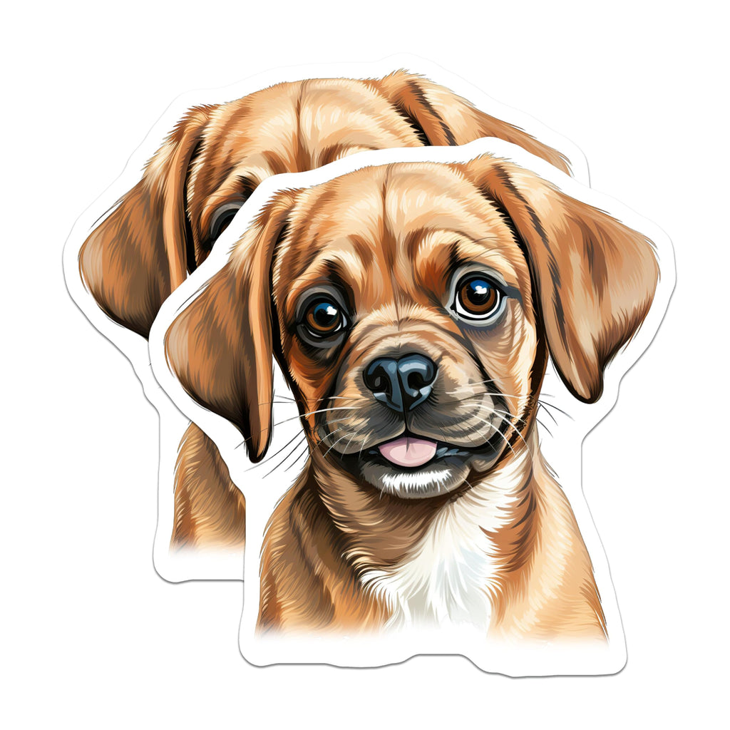 (2 Pack) Cute Puggle Puppy Magnets - Adorable Dog Portrait Decor - Animal Lover Refrigerator Accessory - 5 Inches On Longest Side - Thick Durable Magnet - Made in USA - MAG24155