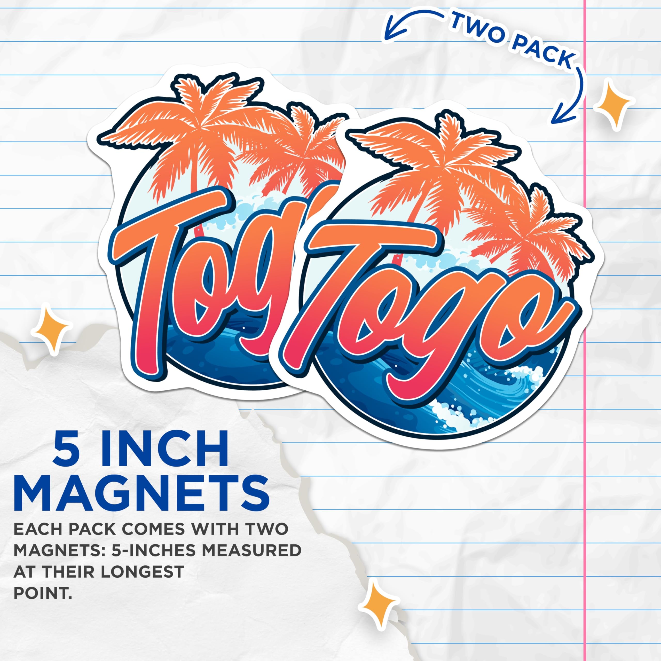 (2 Pack) Togo Magnets - Vacation Decor - Island Vibes - Retro Design - 5" On Longest Side - Premium Magnet - for Cars, Refrigerators, Toolboxes, Lockers - Made in USA - MAG18582