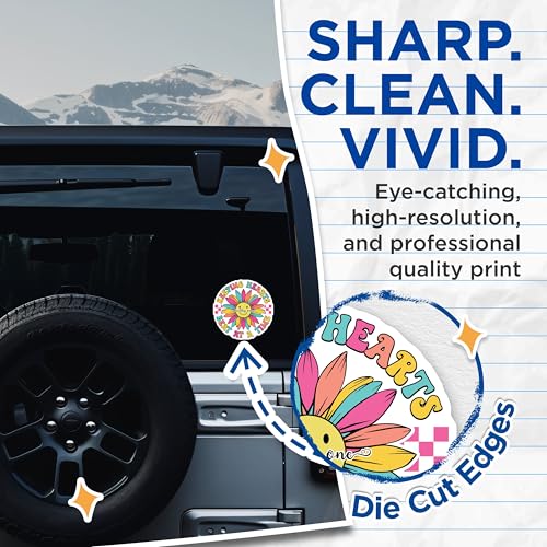 (2 Pack) Keeping Hearts Beat Stickers - Colorful Sunflower - 5" On Longest Side - Sticks to Smooth Flat Surfaces - Made in USA - BMCS9135 - BMCS9135