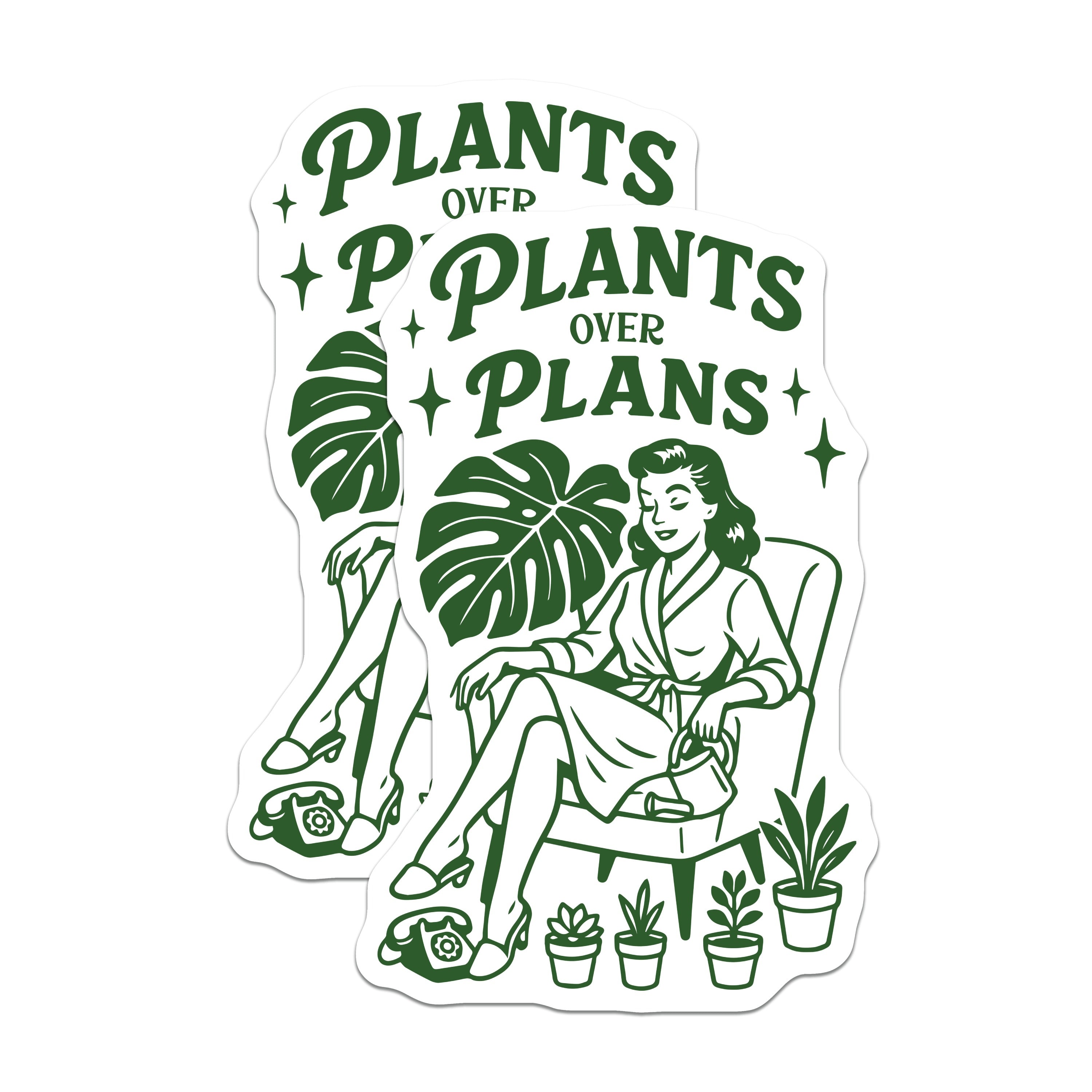 (2 Pack) Plants Over Plans Magnets - Retro Plant Lady - Houseplant Decor - Refrigerator Magnet - 5 Inches On Longest Side - Thick Durable Magnet - Made in USA - MAG36725
