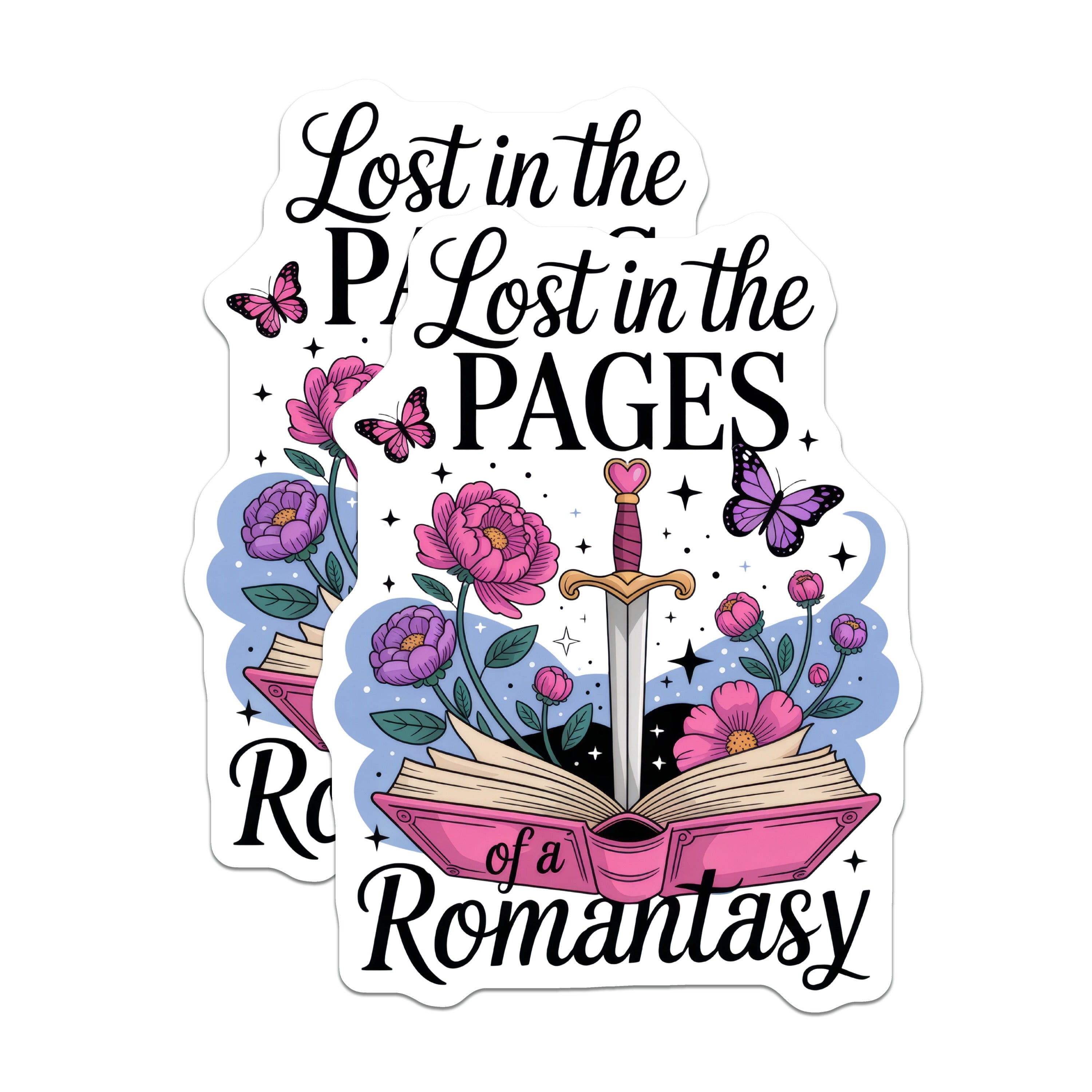 (2 Pack) Romantasy Book Lover Magnets - Lost in Pages Fantasy Decor - Bookworm Reader Accessory - Enchanted Floral Sword Item - 5 Inches On Longest Side - Thick Durable Magnet - Made in USA - MAG39667