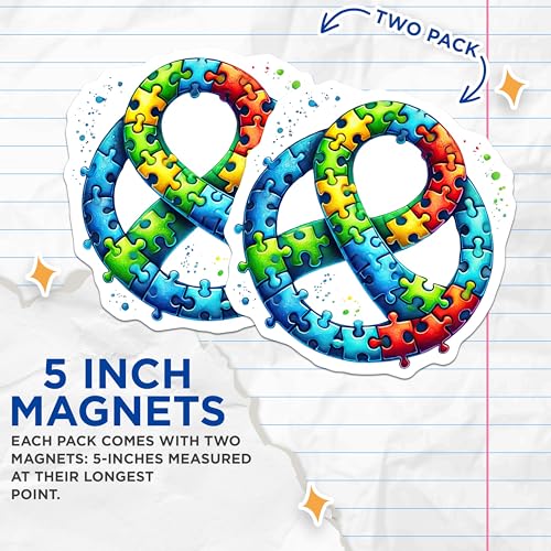 (2 Pack) Puzzle Piece Infinity Symbol Magnets - Autism Awareness - Colorful Kitchen - Fridge Magnets - 5" On Longest Side - for Cars, Fridges, Toolboxes - Made in USA - MAG3687