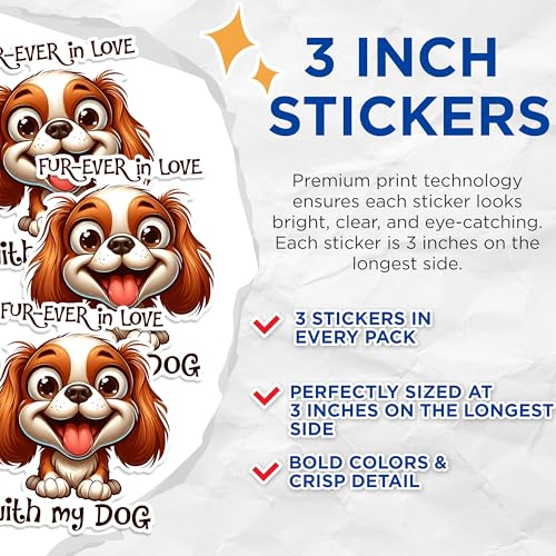 (3 Pack) Fur-Ever Love Dog Decals - Cute Puppy Stickers - Dog Lover Laptop Decal - 3 Inches On Longest Side - Easy Peel & Apply - Made in USA - 3MCS1613