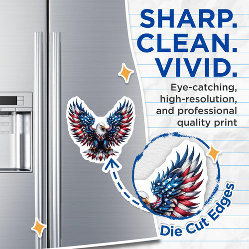 (2 Pack) American Flag Eagle Magnets - Patriotic Bald Eagle Art - USA Freedom Symbol Fridge Magnets - 5 Inches On Longest Side - Thick Durable Magnet - Made in USA - MAG21738