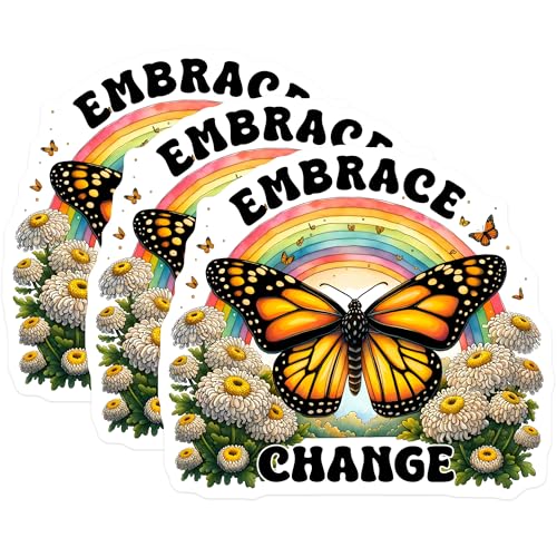 (3 Pack) Butterfly Decals - Embrace Change - Rainbow Stickers - 3 Inches On Longest Side - Easy Peel & Apply - Made in USA - 3MCS8498