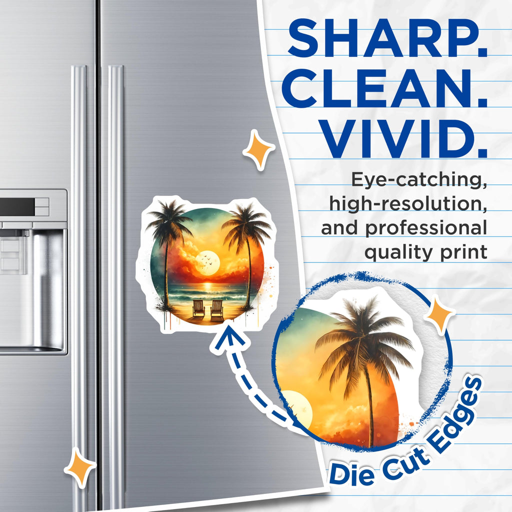 (2 Pack) Beach Scene Magnets - Palm Tree Ocean View - Coastal Decor Magnets - 5" On Longest Side - Premium Magnet - for Cars, Refrigerators, Toolboxes, Lockers - Made in USA - MAG16380