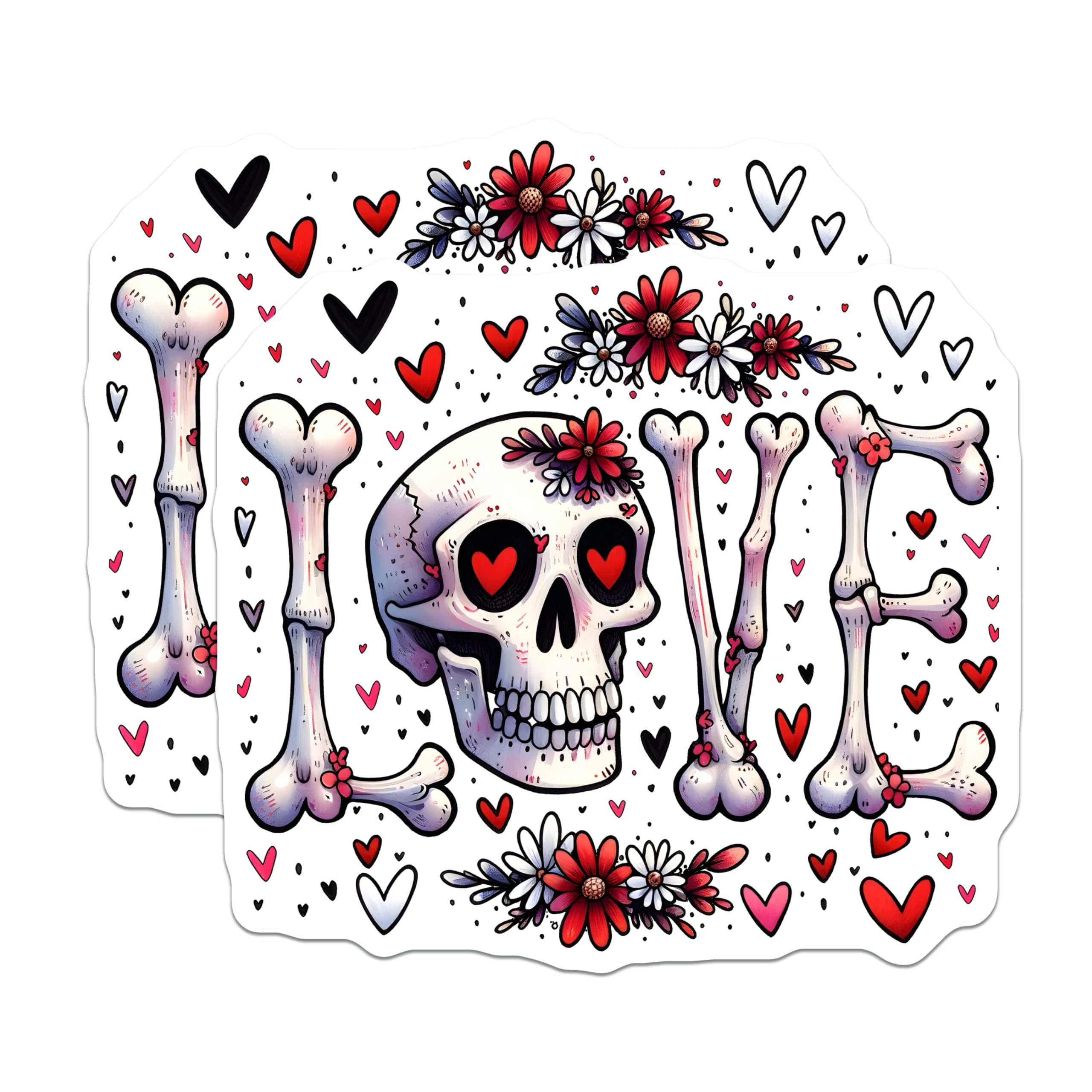 (2 Pack) Skull Love Magnets - Valentine's Day - Gothic Flower Decor - 5" On Longest Side - for Cars, Fridges, Toolboxes - Made in USA - MAG7393