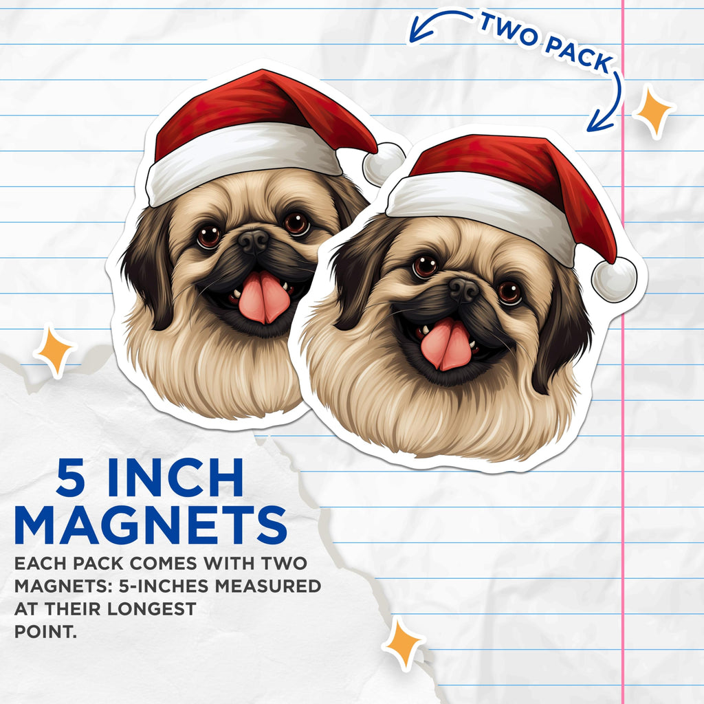 (2 Pack) Pekingese Christmas Magnets - Santa Dog Holiday Decor - Dog Lover Refrigerator Items - 5 Inches On Longest Side - Thick Durable Magnet - Made in USA - MAG27313
