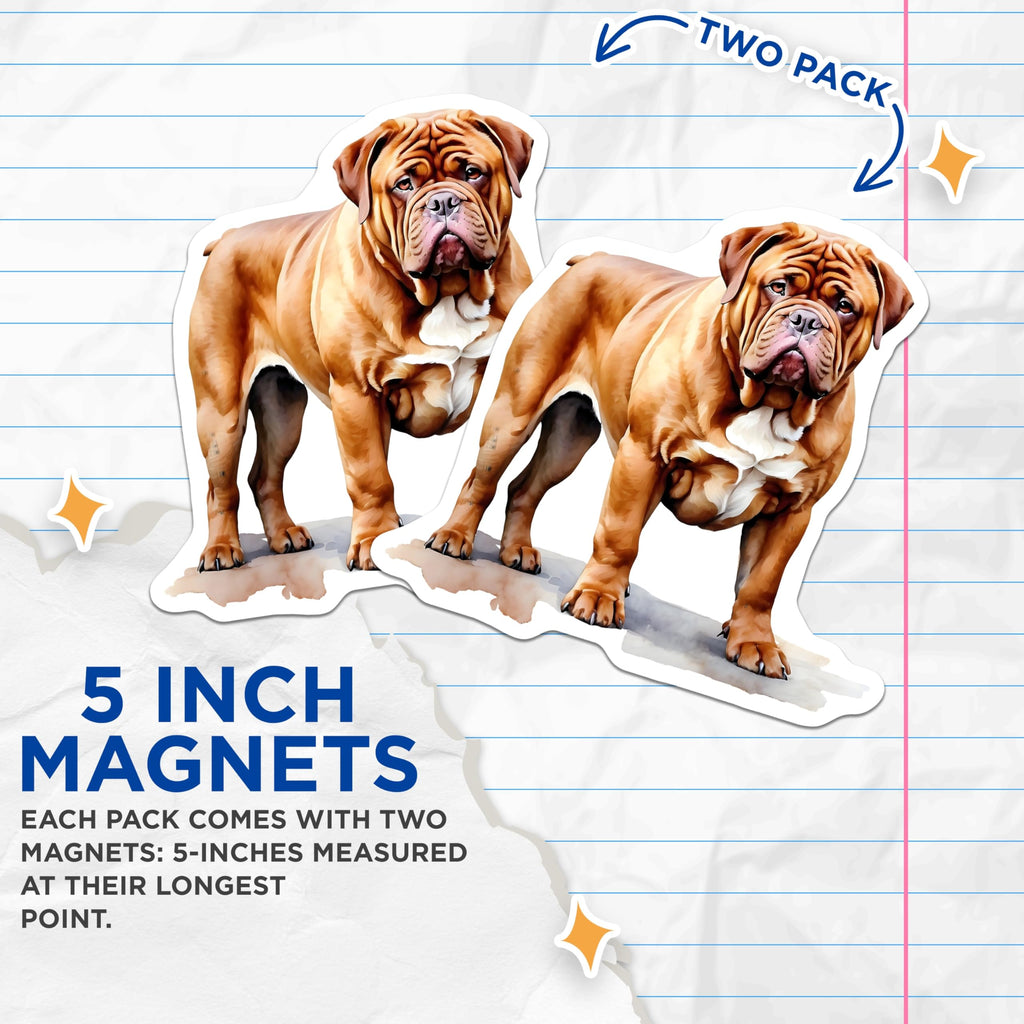 (2 Pack) Dogue de Bordeaux Magnets - French Mastiff Fridge Decors - Dog Breed Lover Gifts - 5" On Longest Side - Premium Magnet - for Cars, Refrigerators, Toolboxes, Lockers - Made in USA - MAG16226