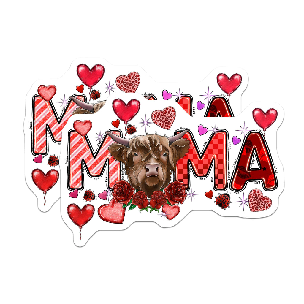 (2 Pack) Highland Cow Mama Magnets - Rustic Farmhouse Mom Decor - Valentines Day Refrigerator Accent - 5 Inches On Longest Side - Thick Durable Magnet - Made in USA - MAG29681