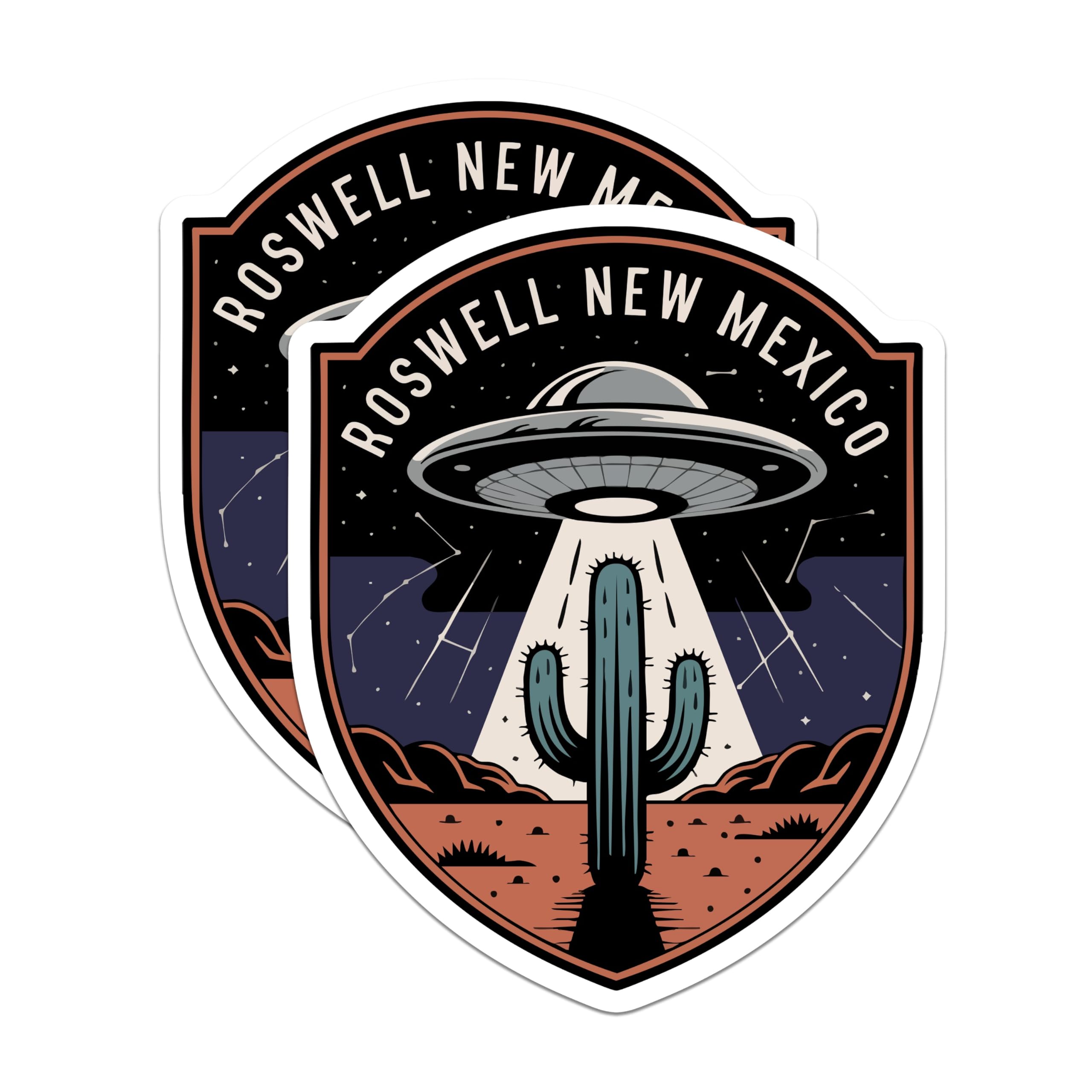 (2 Pack) Roswell New Mexico Magnets - UFO Alien Abduction Decor - Retro Sci Fi Desert Souvenir - 5 Inches On Longest Side - Thick Durable Magnet - Made in USA - MAG22734