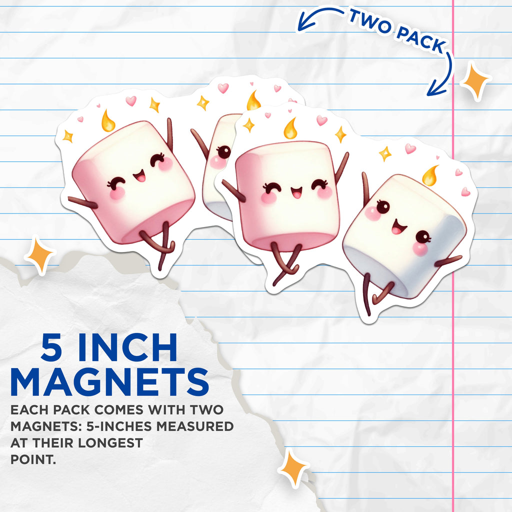 (2 Pack) Adorable Kawaii Marshmallow Couple Magnets - Sweet Smores Treat Decor - Valentine Fridge Accessory - 5 Inches On Longest Side - Thick Durable Magnet - Made in USA - MAG39939