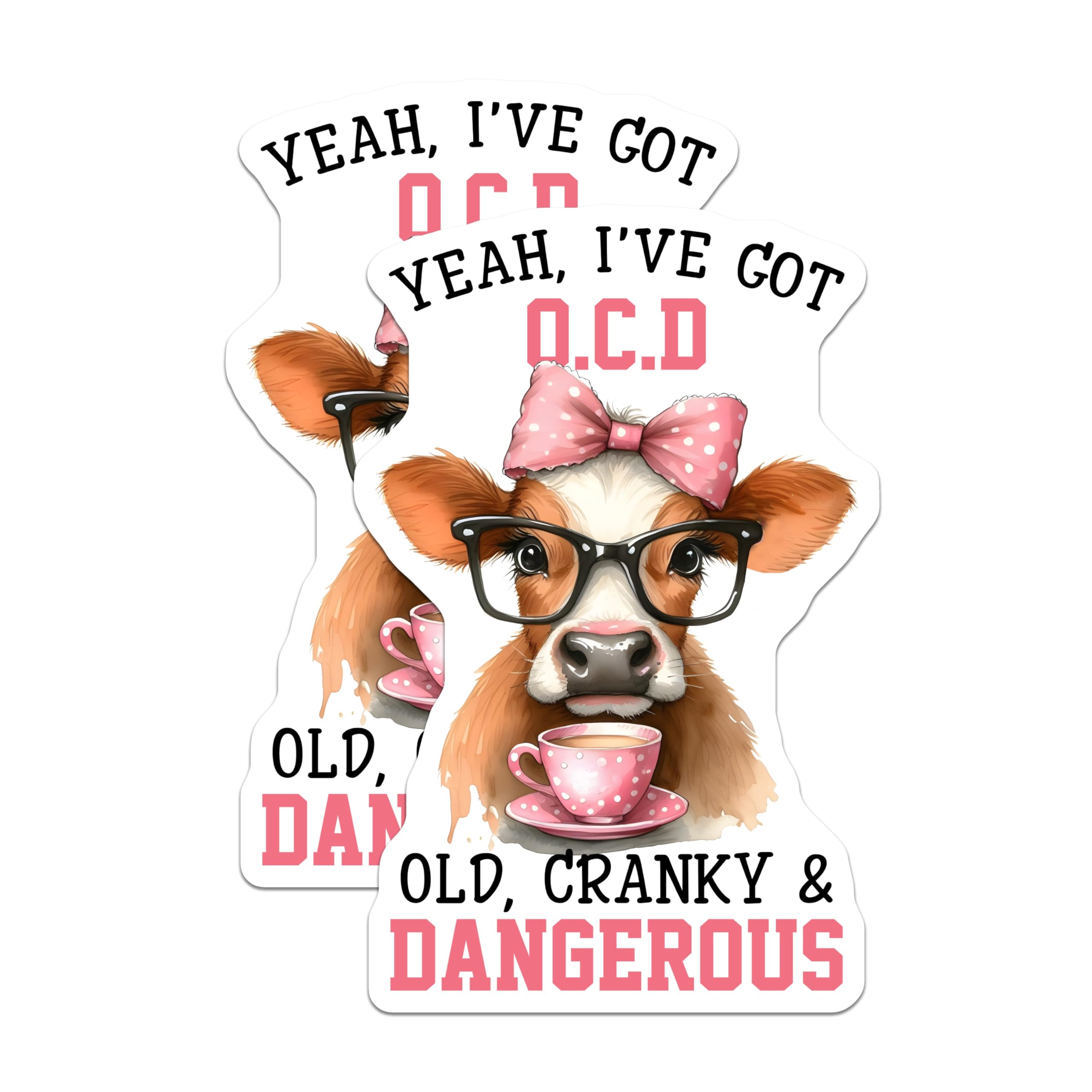 (2 Pack) Funny Cow Magnets - OCD Old Cranky Magnets - Cute Animal Magnets - 5" On Longest Side - Premium Magnet - for Cars, Refrigerators, Toolboxes, Lockers - Made in USA - MAG16991