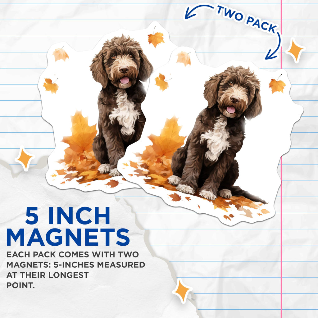(2 Pack) Goldendoodle Dog Magnets - Labradoodle Puppy - Autumn Fall Decor Dog Lover - 5 Inches On Longest Side - Thick Durable Magnet - Made in USA - MAG30998