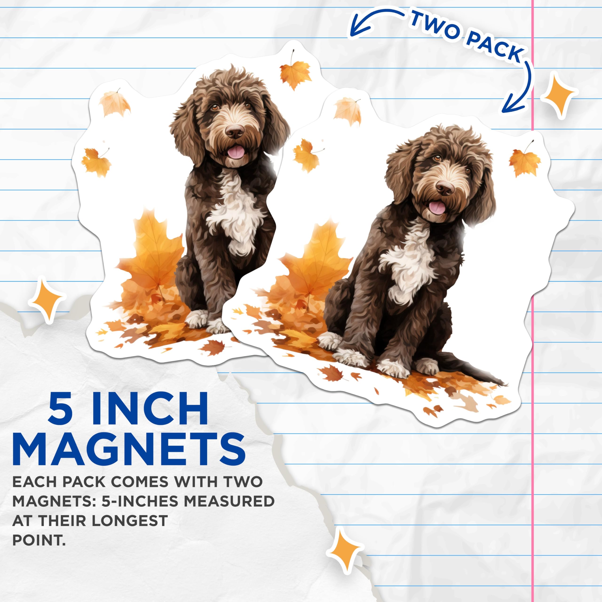 (2 Pack) Goldendoodle Dog Magnets - Labradoodle Puppy - Autumn Fall Decor Dog Lover - 5 Inches On Longest Side - Thick Durable Magnet - Made in USA - MAG30998