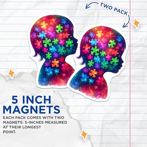 (2 Pack) Autism Awareness Magnets - Puzzle Piece Art - 5" On Longest Side - for Cars, Fridges, Toolboxes - Made in USA - MAG7905