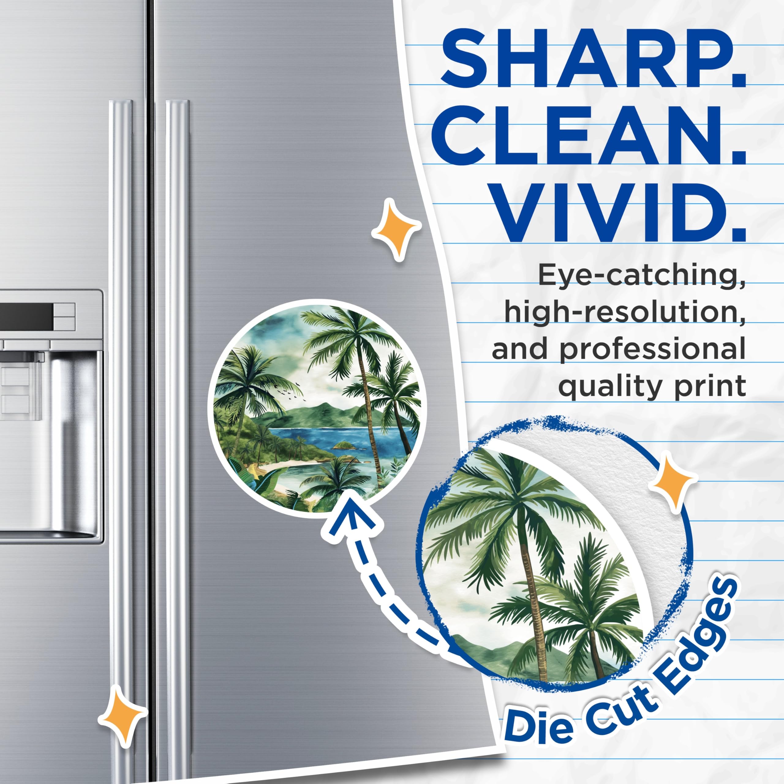 (2 Pack) Tropical Island Magnets - Watercolor Palm Tree Beach Scene - Coastal Ocean Vacation Refrigerator Locker Magnets - 5 Inches On Longest Side - Thick Durable Magnet - Made in USA - MAG19964