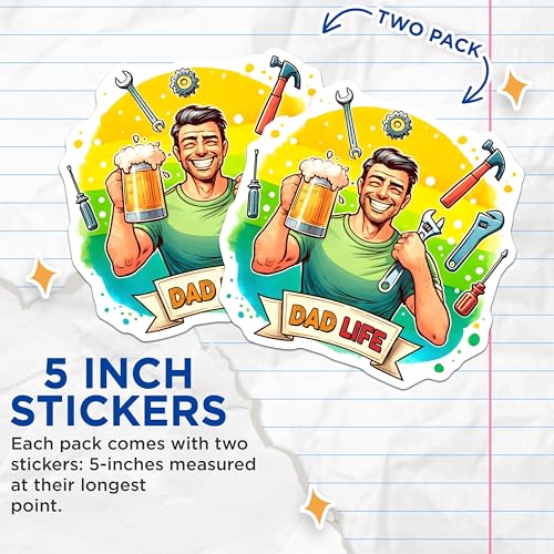 (2 Pack) Dad Life Stickers - Funny Meme Day - Day Life Design Decal - 5" On Longest Side - Sticks to Smooth Flat Surfaces - Made in USA - BMCS7458