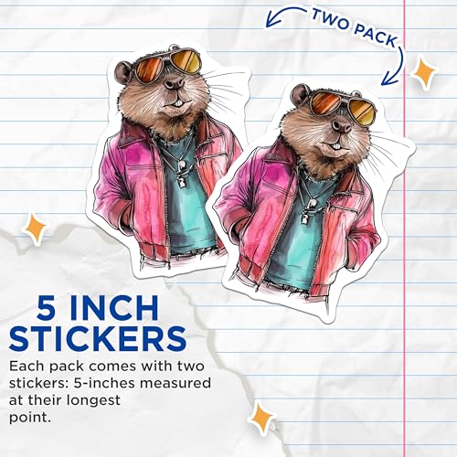 (2 Pack) Cool Animal Art Stickers - Retro Sunglasses - Funky Jacket - Cute Critter Sticker - 5" On Longest Side - Sticks to Smooth Flat Surfaces - Made in USA - BMCS9514