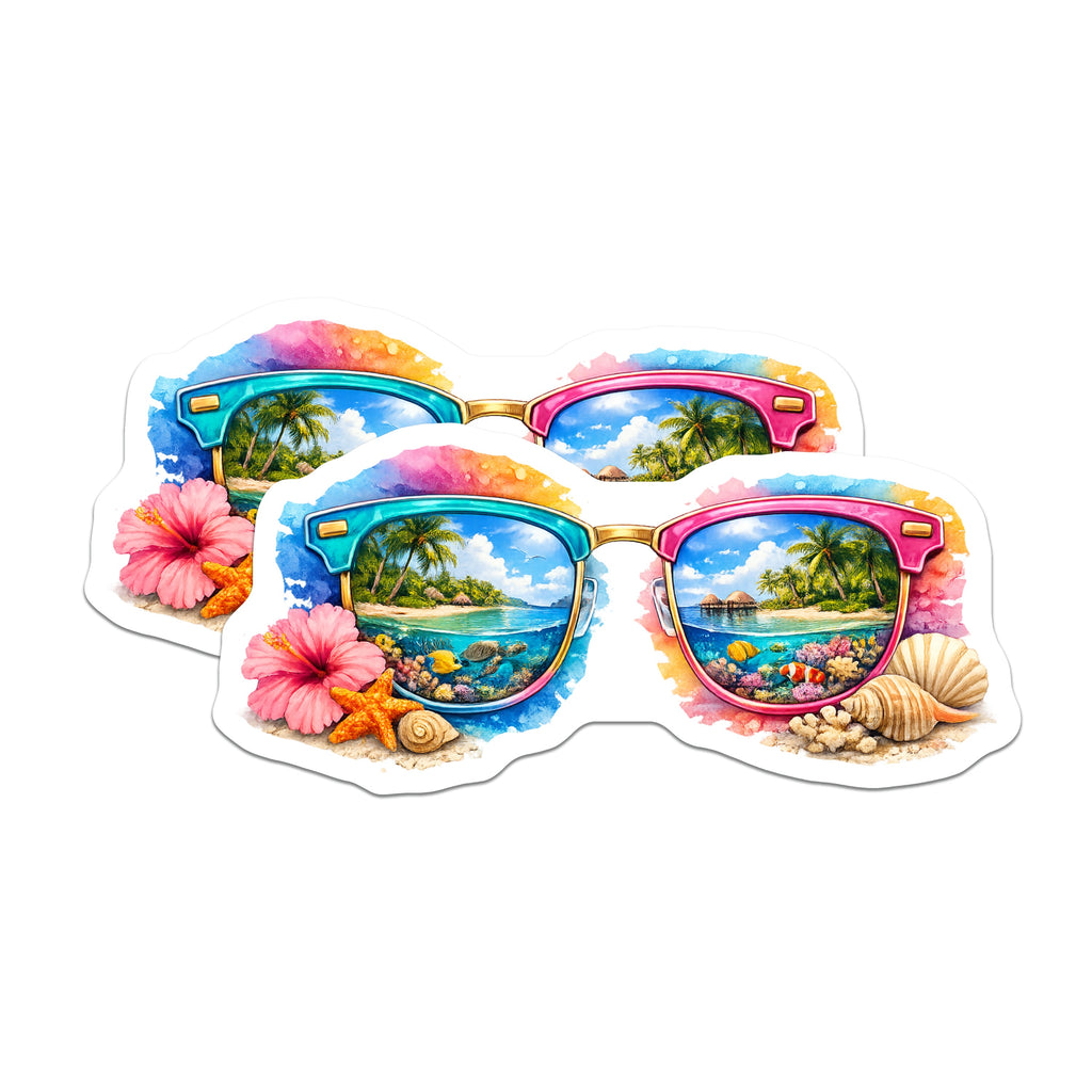 (2 Pack) Tropical Vacation Magnets - Beach Summer Decor - Ocean Scene Refrigerator Art - 5 Inches On Longest Side - Thick Durable Magnet - Made in USA - MAG39965