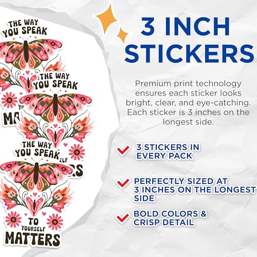 (3 Pack) Butterfly Quote Decals - Inspirational Saying - Positive Affirmation Stickers - 3 Inches On Longest Side - Easy Peel & Apply - Made in USA - 3MCS1435