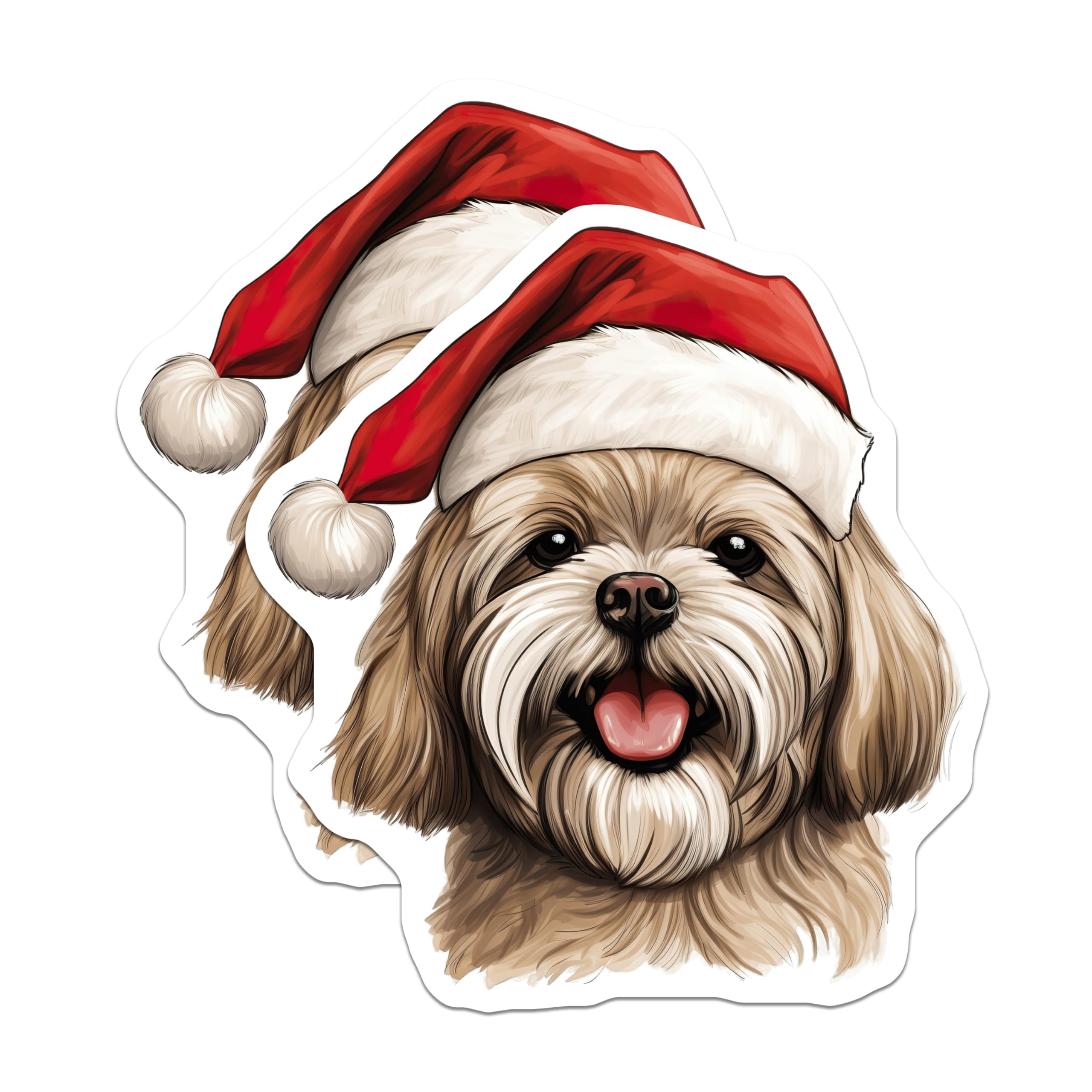 (2 Pack) Shih Tzu Christmas Dog Magnets - Santa Hat Holiday Pet Art - Festive Puppy Decor - Cute Canine Refrigerator Magnets - 5 Inches On Longest Side - Thick Durable Magnet - Made in USA - MAG23445