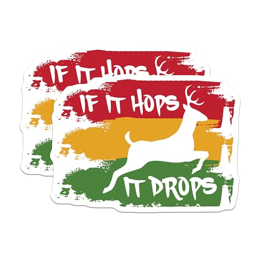 (2 Pack) If It Hops It Drops Stickers - Deer Hunting Sticker Decal - Funny Hunting Quote Sticker - 5" On Longest Side - Sticks to Smooth Flat Surfaces - Made in USA - BMCS4717