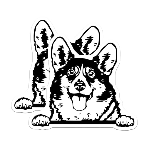 (2 Pack) Corgi Dog Face Stickers - Cute Pet Dog Stickers - Funny Animal Decals - 5" On Longest Side - Sticks to Smooth Flat Surfaces - Made in USA - BMCS4044