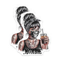 (2 Pack) Mombie Magnets - Messy Bun Mom Tattooed Skull Mask - Iced Coffee Mother's Day Decor - 5 Inches On Longest Side - Thick Durable Magnet - Made in USA - MAG23202