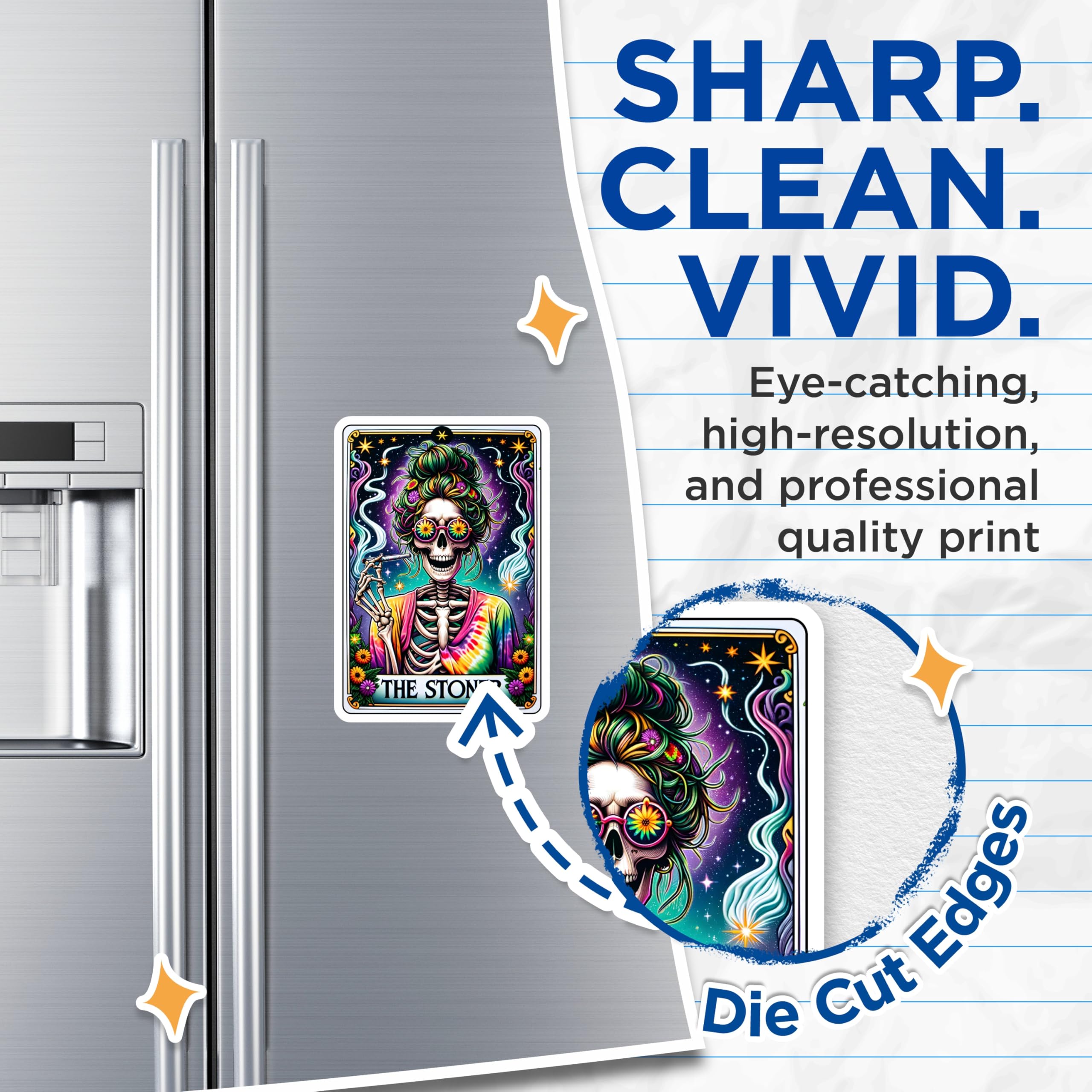 (2 Pack) Stoner Skeleton Magnets - Funny Hippie Weed Art Fridge Magnets - Psychedelic Tarot Card Kitchen Magnets for 420-5 Inches On Longest Side - Thick Durable Magnet - Made in USA - MAG28292