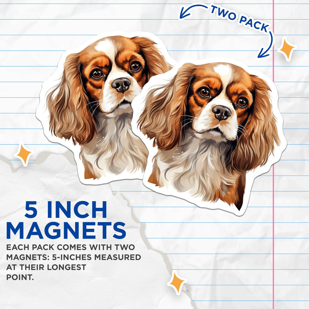 (2 Pack) Cavalier King Charles Spaniel Magnets - Dog Lover Fridge Decor - Pet Owner Refrigerator Accessory - 5 Inches On Longest Side - Thick Durable Magnet - Made in USA - MAG28917