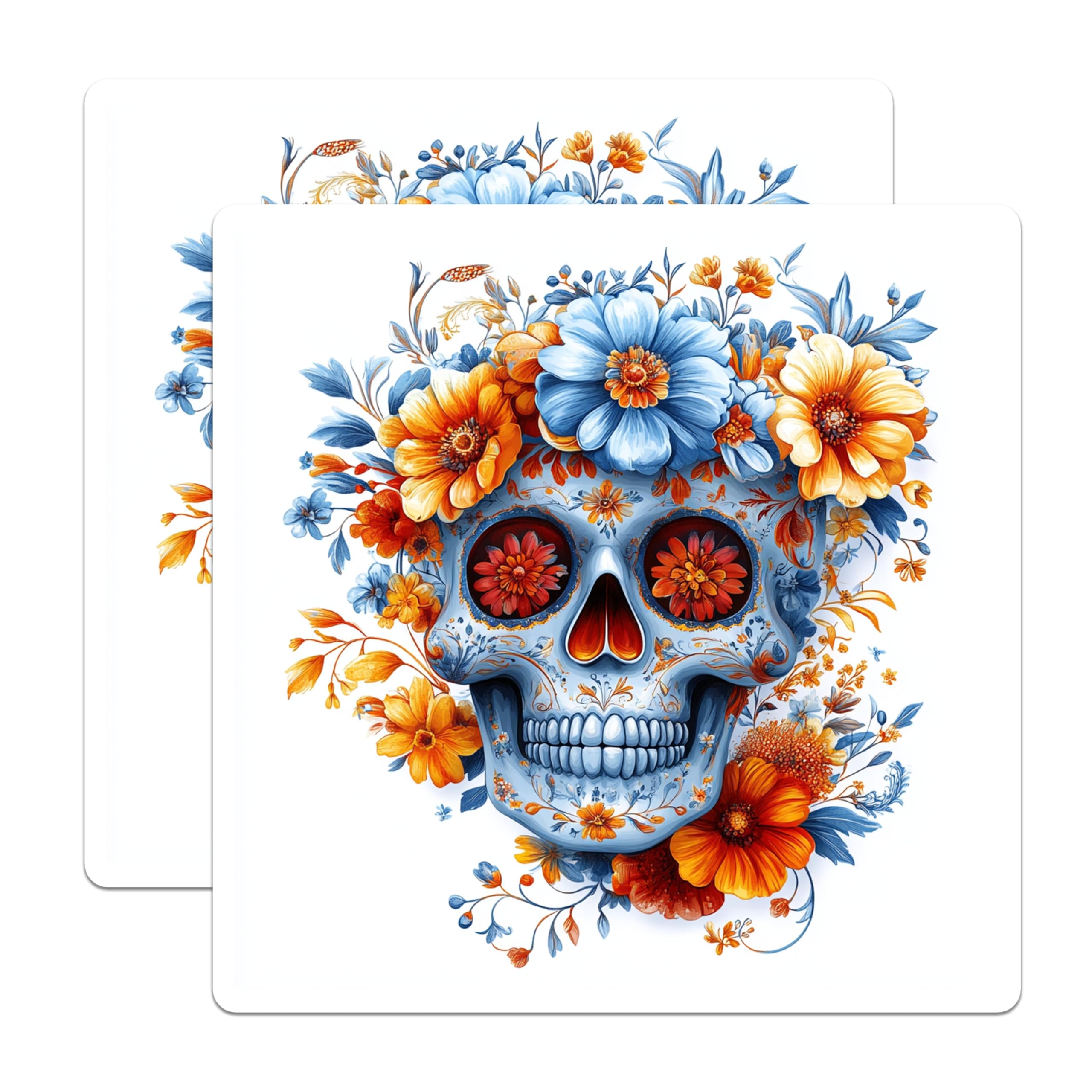 (2 Pack) Dia de Los Muertos Magnets - Floral Sugar Skull Art - Vibrant Calavera Decor Kitchen Office Locker - 5 Inches On Longest Side - Thick Durable Magnet - Made in USA - MAG29988