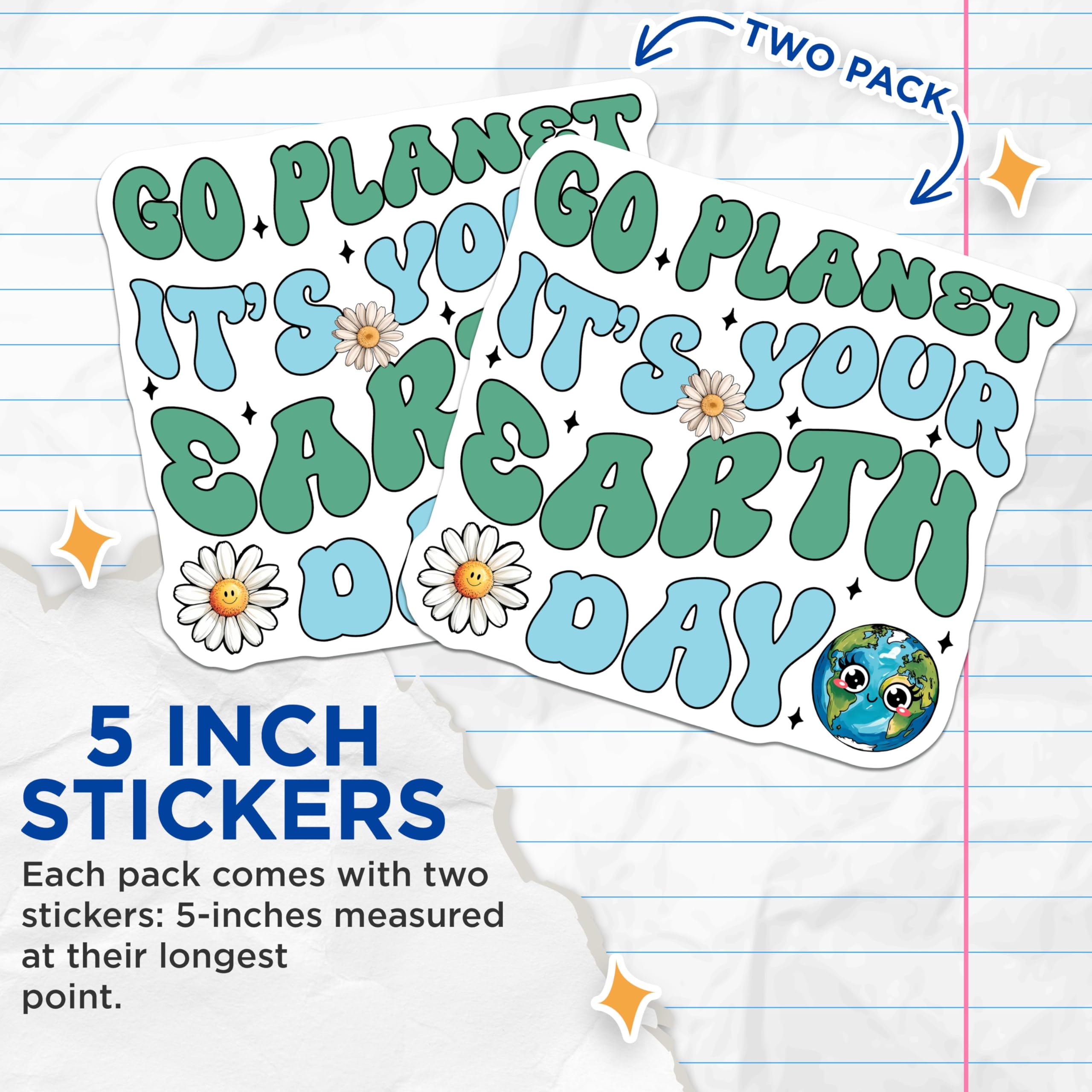(2 Pack) Earth Day Stickers - Eco Friendly Decals - Go Planet Quote - 5" On Longest Side - Sticks to Smooth Flat Surfaces - Made in USA - BMCS8451