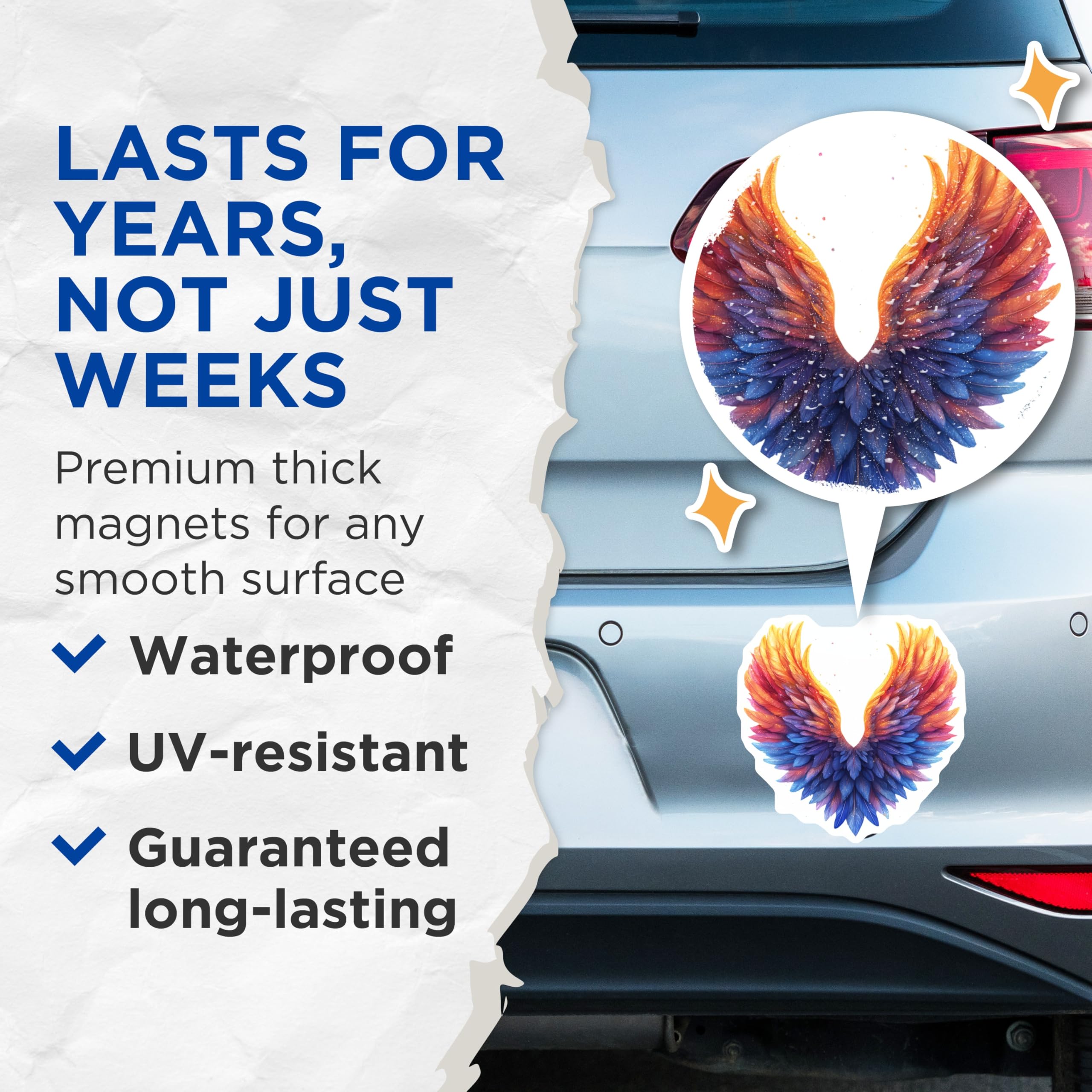 (2 Pack) Phoenix Wings Magnets - Ethereal Colorful Feathers - Mystical Refrigerator Accessory - 5 Inches On Longest Side - Thick Durable Magnet - Made in USA - MAG26888